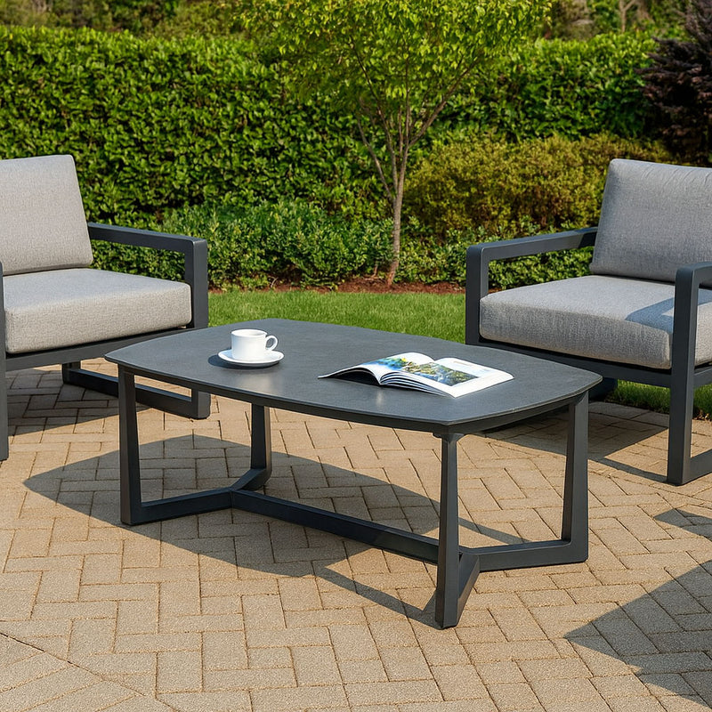 Corrosion-Resistant Rectangular Outdoor Coffee Table - 1-Tier Spacious Stoneware Top For Balcony & Garden