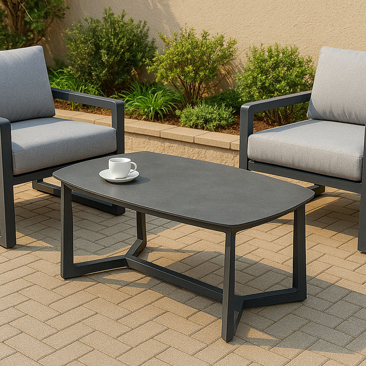 Corrosion-Resistant Rectangular Outdoor Coffee Table - 1-Tier Spacious Stoneware Top For Balcony &amp; Garden
