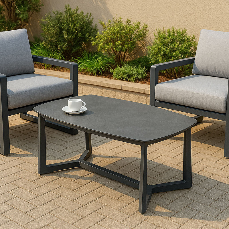 Corrosion-Resistant Rectangular Outdoor Coffee Table - 1-Tier Spacious Stoneware Top For Balcony & Garden
