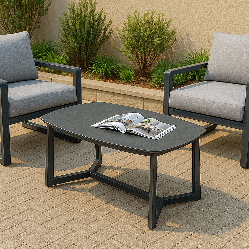 Corrosion-Resistant Rectangular Outdoor Coffee Table - 1-Tier Spacious Stoneware Top For Balcony &amp; Garden