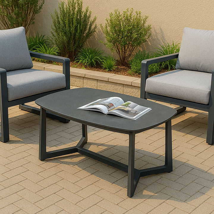Corrosion-Resistant Rectangular Outdoor Coffee Table - 1-Tier Spacious Stoneware Top For Balcony &amp; Garden