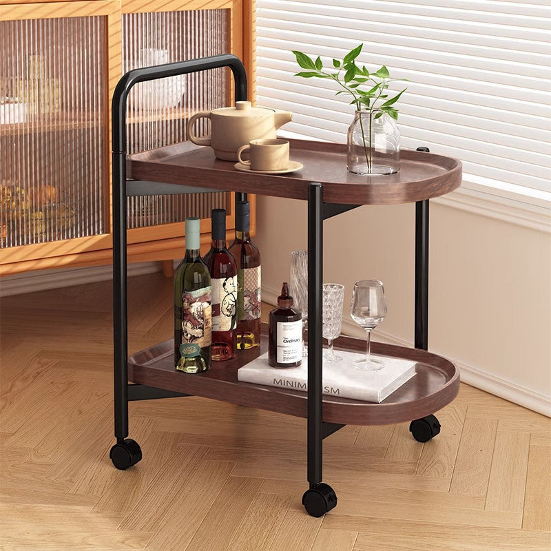 Modern Minimalist MDF Carbon Steel Arched Movable Side Table 2-Tier For Living Room