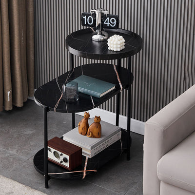 Contemporary Nordic Elliptical Round Iron Plate End Table 3-Tier For Living Room