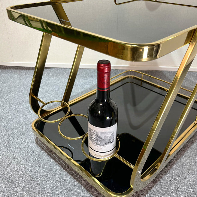 Mesa Auxiliar Moderna de Lujo de Vidrio Reforzado Acero Inoxidable Rectangular Círculo de 3 Niveles Movible para Comedor 