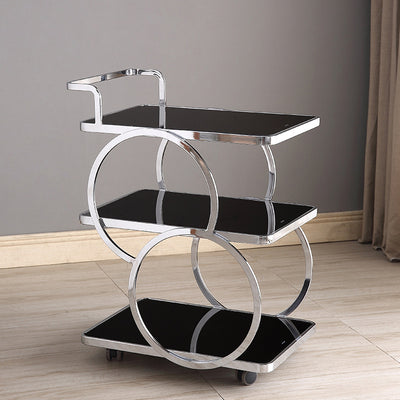 Mesa Auxiliar Moderna de Lujo de Vidrio Reforzado Acero Inoxidable Rectangular Círculo de 3 Niveles Movible para Comedor 