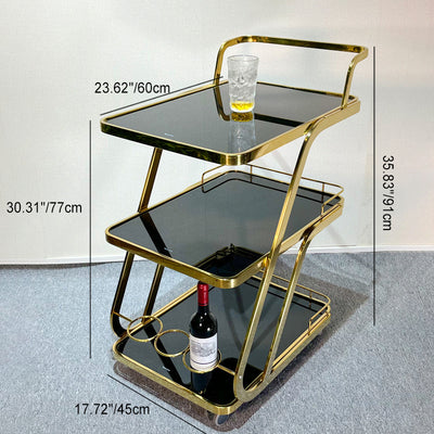 Mesa Auxiliar Moderna de Lujo de Vidrio Reforzado Acero Inoxidable Rectangular Círculo de 3 Niveles Movible para Comedor 