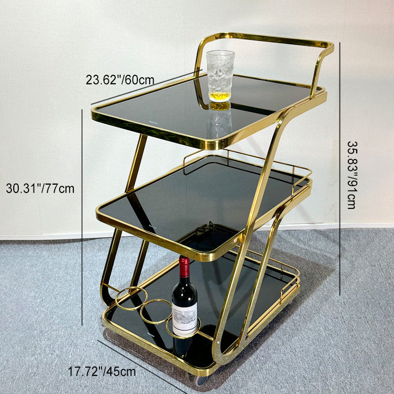 Mesa Auxiliar Moderna de Lujo de Vidrio Reforzado Acero Inoxidable Rectangular Círculo de 3 Niveles Movible para Comedor 