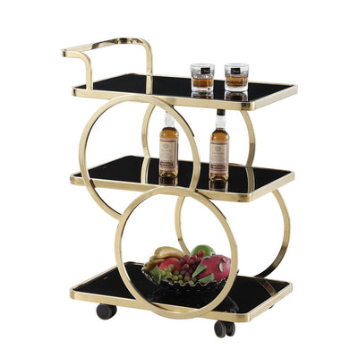 Mesa Auxiliar Moderna de Lujo de Vidrio Reforzado Acero Inoxidable Rectangular Círculo de 3 Niveles Movible para Comedor 