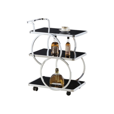 Mesa Auxiliar Moderna de Lujo de Vidrio Reforzado Acero Inoxidable Rectangular Círculo de 3 Niveles Movible para Comedor 