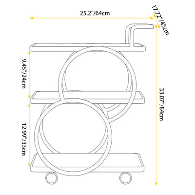Mesa Auxiliar Moderna de Lujo de Vidrio Reforzado Acero Inoxidable Rectangular Círculo de 3 Niveles Movible para Comedor 