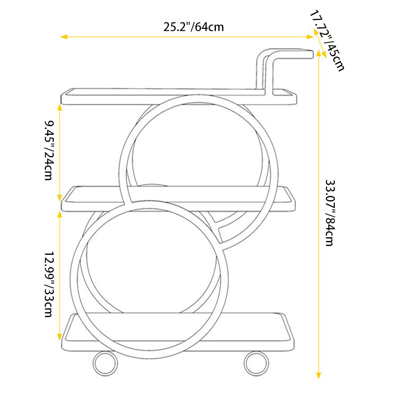 Mesa Auxiliar Moderna de Lujo de Vidrio Reforzado Acero Inoxidable Rectangular Círculo de 3 Niveles Movible para Comedor 