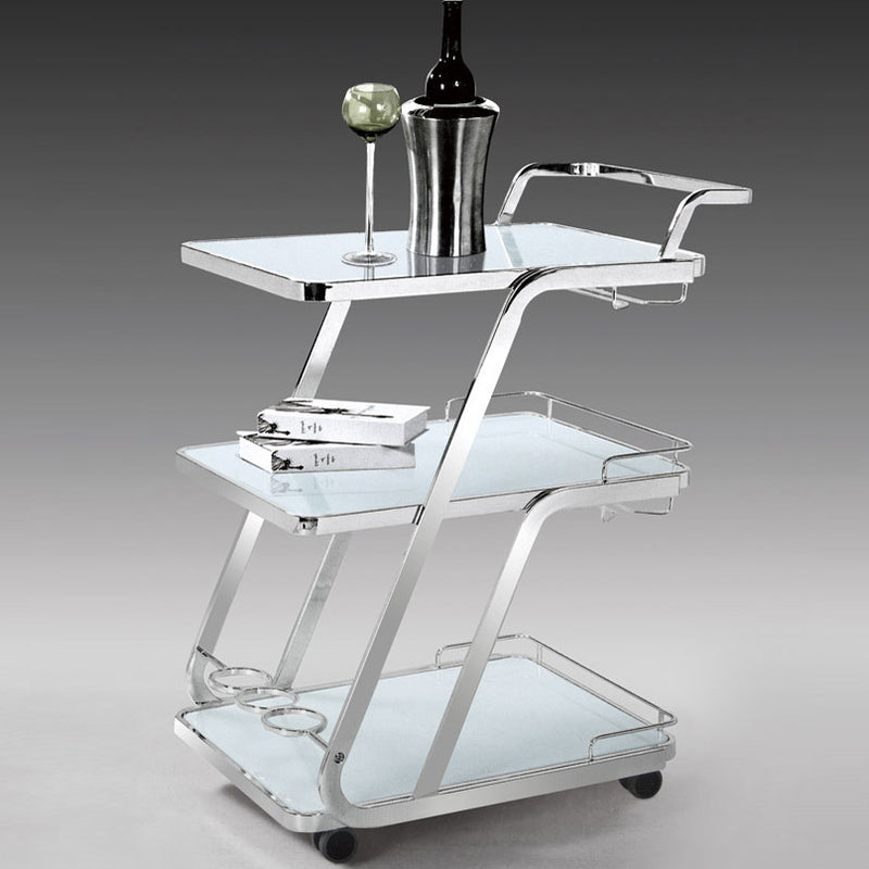 Mesa Auxiliar Moderna de Lujo de Vidrio Reforzado Acero Inoxidable Rectangular Círculo de 3 Niveles Movible para Comedor 