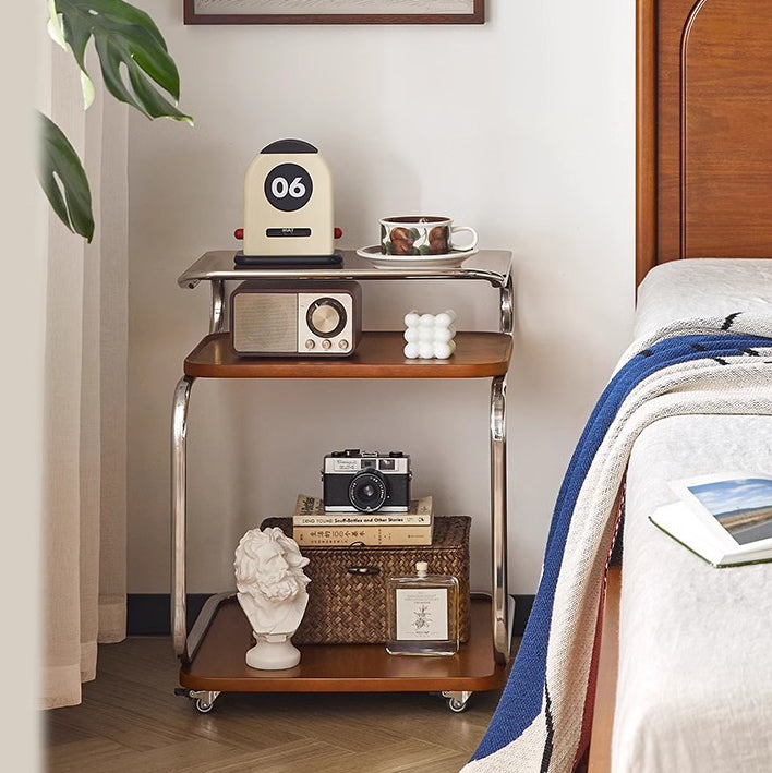 Contemporary Retro Reinforced Glass MDF Iron Square Side Table 3-Tier Movable For Living Room