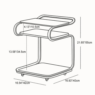 Mesa auxiliar cuadrada de hierro con tablero de densidad de vidrio reforzado retro contemporáneo de 3 niveles, movible para sala de estar 