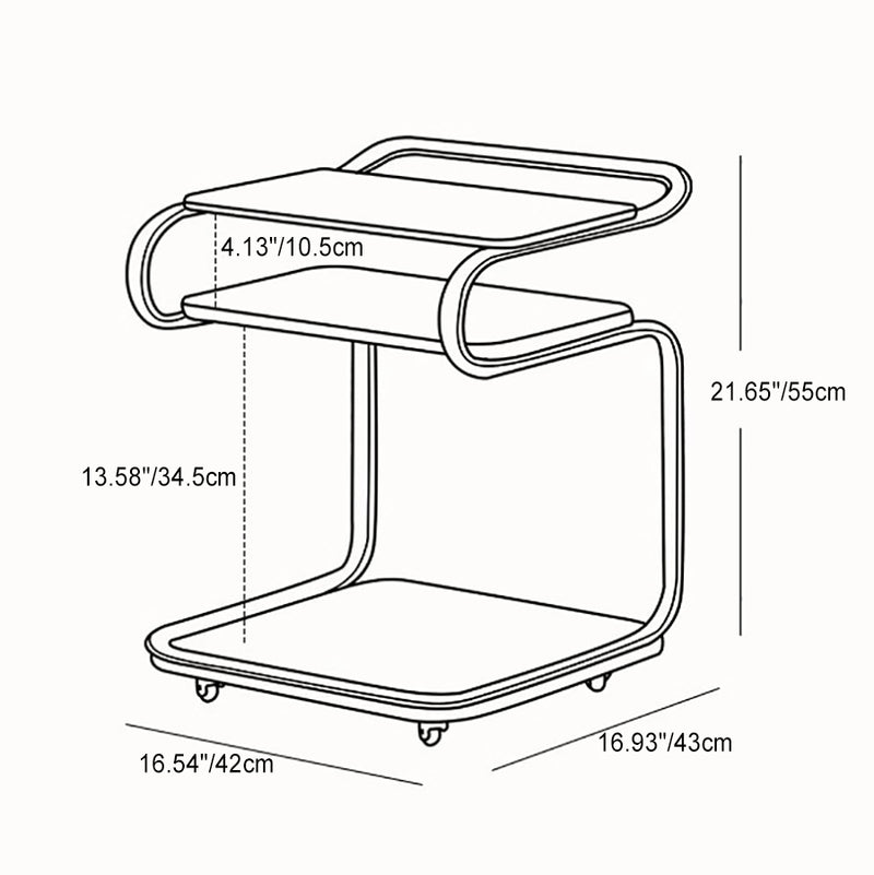 Mesa auxiliar cuadrada de hierro con tablero de densidad de vidrio reforzado retro contemporáneo de 3 niveles, movible para sala de estar 