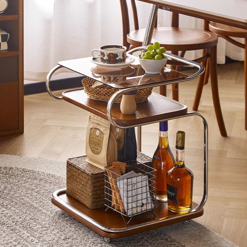 Contemporary Retro Reinforced Glass MDF Iron Square Side Table 3-Tier Movable For Living Room