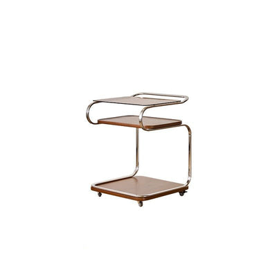 Mesa auxiliar cuadrada de hierro con tablero de densidad de vidrio reforzado retro contemporáneo de 3 niveles, movible para sala de estar 