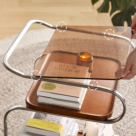Contemporary Retro Reinforced Glass MDF Iron Square Side Table 3-Tier Movable For Living Room