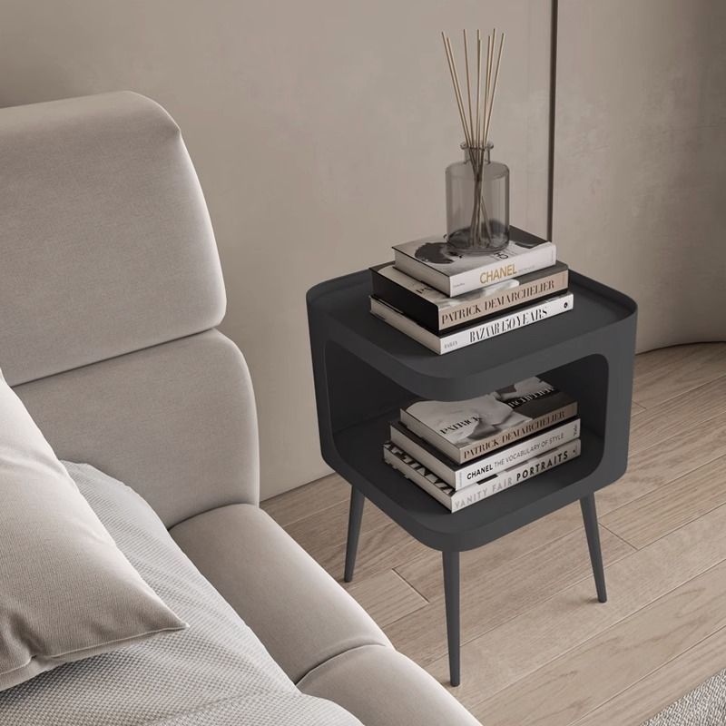 Mesa Auxiliar Cuadrada Nórdica Contemporánea de Acero al Carbono con 1 Almacenamiento para Sala de Estar 