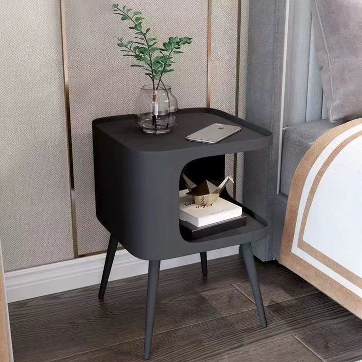 Mesa Auxiliar Cuadrada Nórdica Contemporánea de Acero al Carbono con 1 Almacenamiento para Sala de Estar 