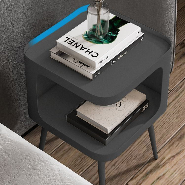 Mesa Auxiliar Cuadrada Nórdica Contemporánea de Acero al Carbono con 1 Almacenamiento para Sala de Estar 