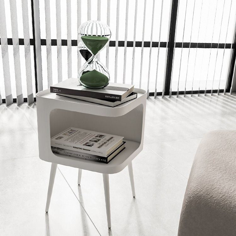 Mesa Auxiliar Cuadrada Nórdica Contemporánea de Acero al Carbono con 1 Almacenamiento para Sala de Estar 