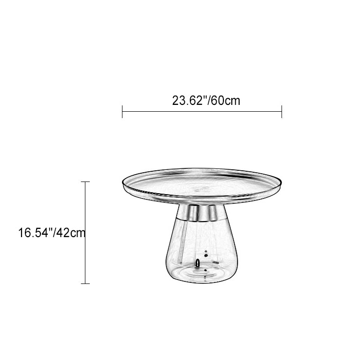 Zeitgenössischer skandinavischer runder Metall-Glas-Couchtisch mit 1-Tablett-Aufbewahrung für das Wohnzimmer 