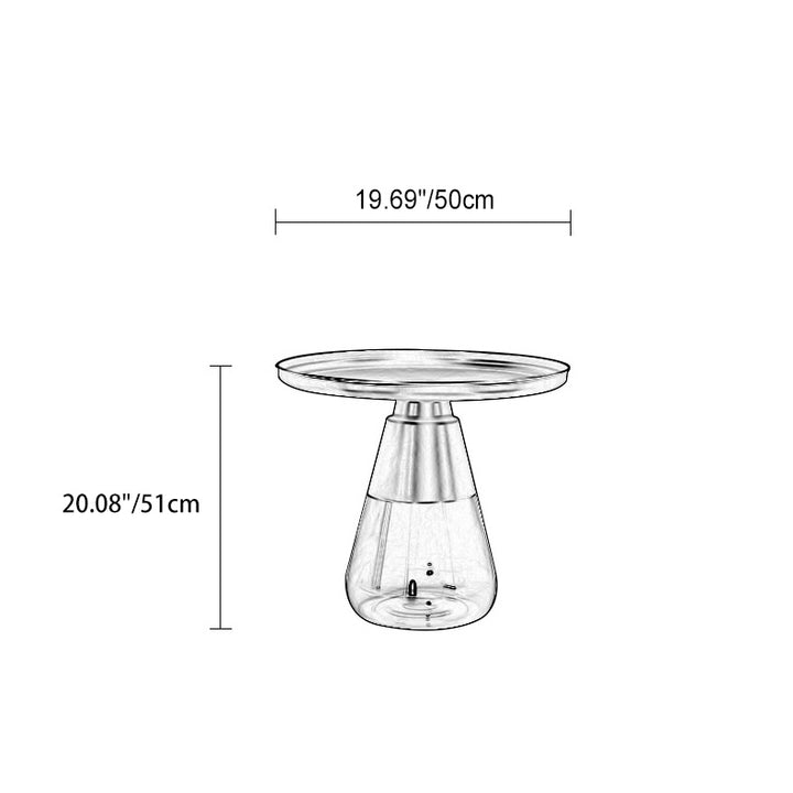 Zeitgenössischer skandinavischer runder Metall-Glas-Couchtisch mit 1-Tablett-Aufbewahrung für das Wohnzimmer 