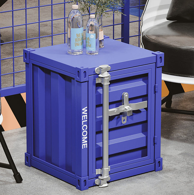 Table de chevet contemporaine en fer industriel cuboïde avec conteneur, rangement à 2 niveaux pour chambre 