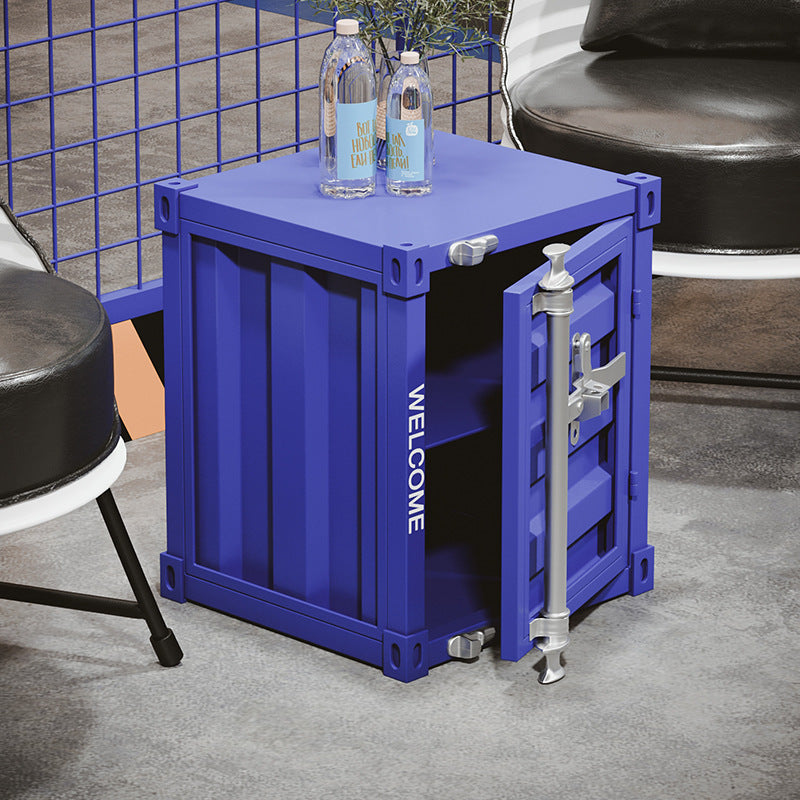 Table de chevet contemporaine en fer industriel cuboïde avec conteneur, rangement à 2 niveaux pour chambre 