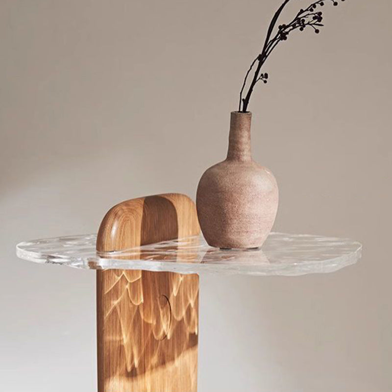 Contemporary Nordic Round Ball Ripple Plexiglas Oak Coffee Table 1-Tray For Living Room