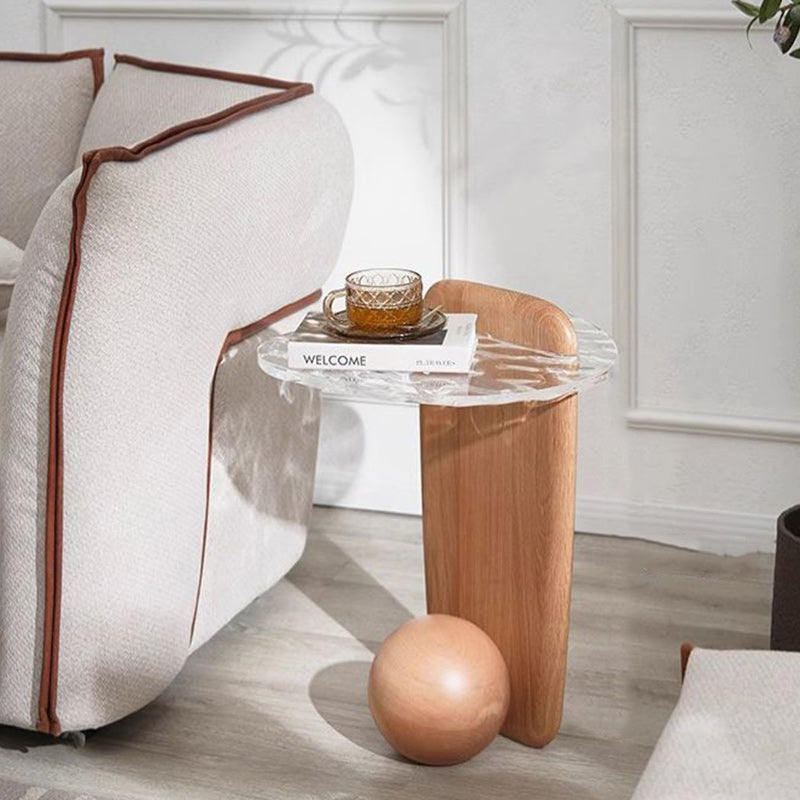 Contemporary Nordic Round Ball Ripple Plexiglas Oak Coffee Table 1-Tray For Living Room