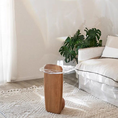 Contemporary Nordic Round Ball Ripple Plexiglas Oak Coffee Table 1-Tray For Living Room