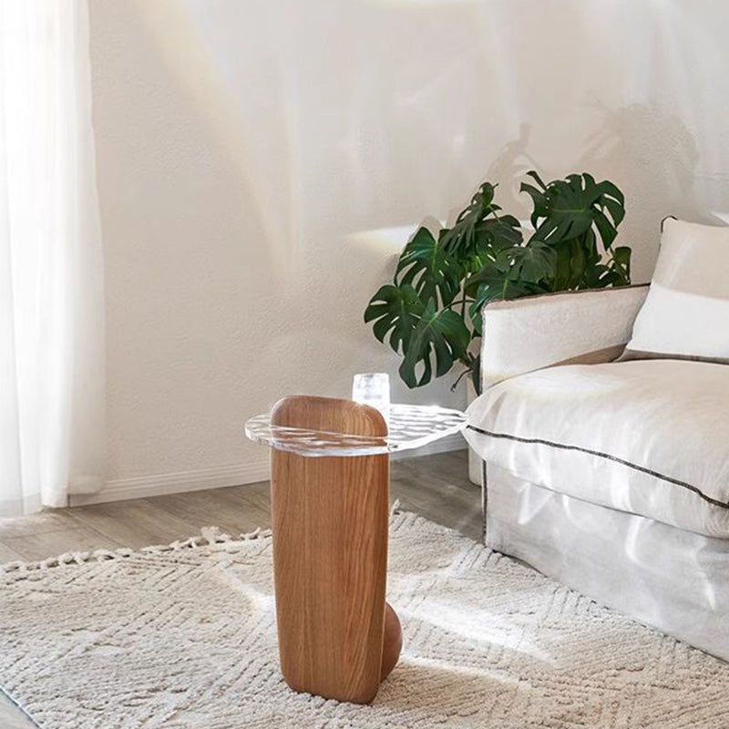 Contemporary Nordic Round Ball Ripple Plexiglas Oak Coffee Table 1-Tray For Living Room
