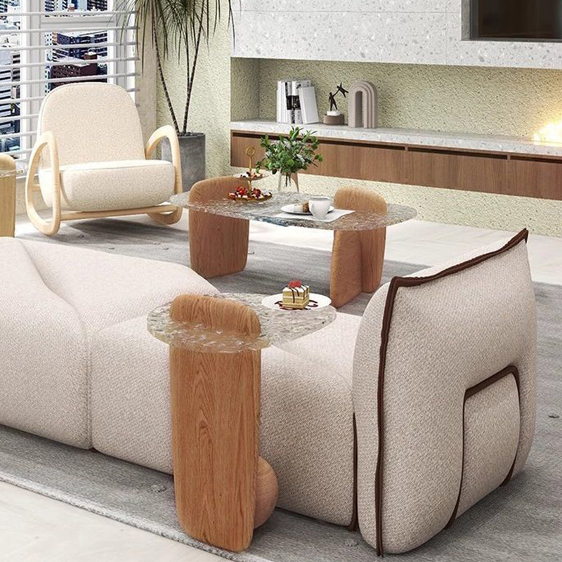 Contemporary Nordic Round Ball Ripple Plexiglas Oak Coffee Table 1-Tray For Living Room