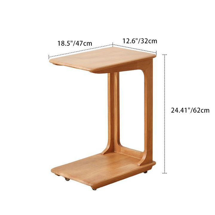 Modern Simplicity C-Shaped Rectangular Hollowed Red Oak Wood End Table Movable 2-Tier For Living Room