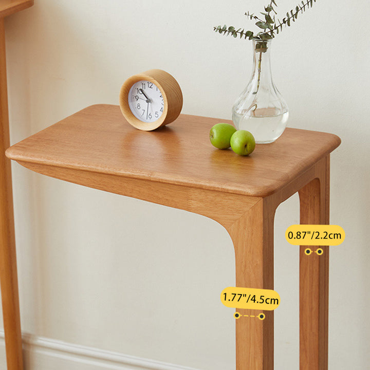 Modern Simplicity C-Shaped Rectangular Hollowed Red Oak Wood End Table Movable 2-Tier For Living Room