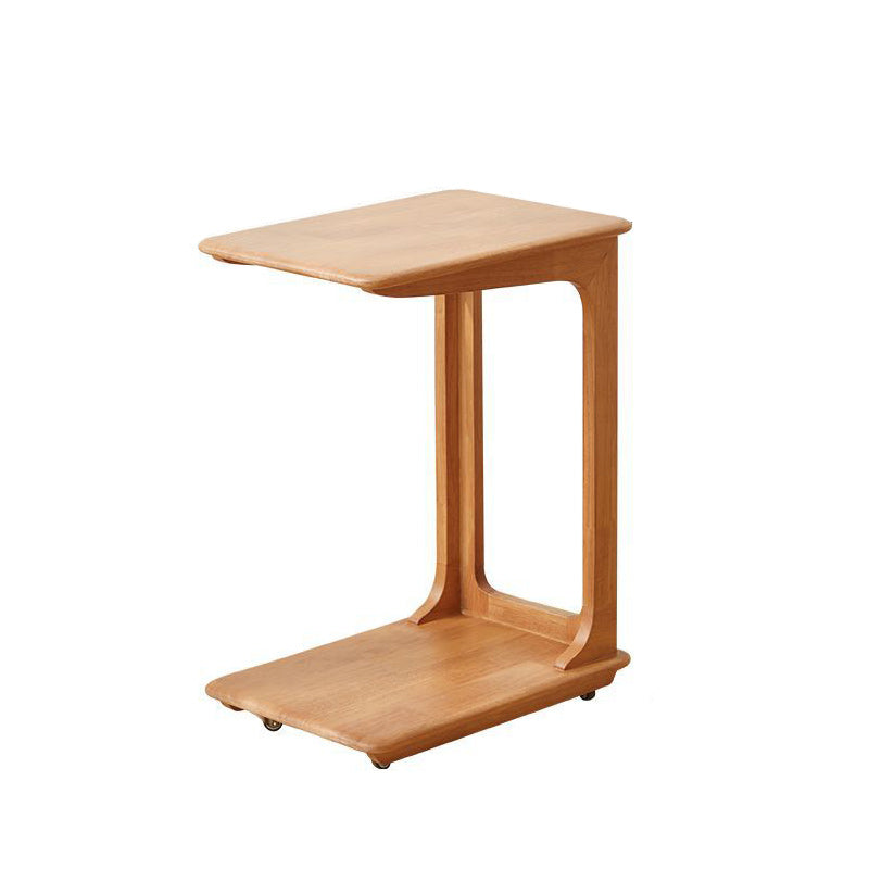 Modern Simplicity C-Shaped Rectangular Hollowed Red Oak Wood End Table Movable 2-Tier For Living Room