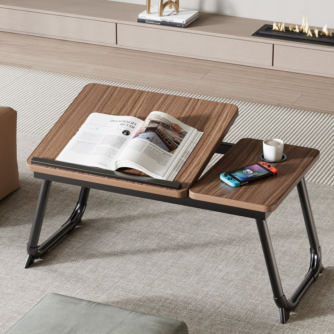 Contemporary Nordic Carbon Steel MDF Rectangular Desks Foldable Angle Adjustable 2-Tray Saucer For Study