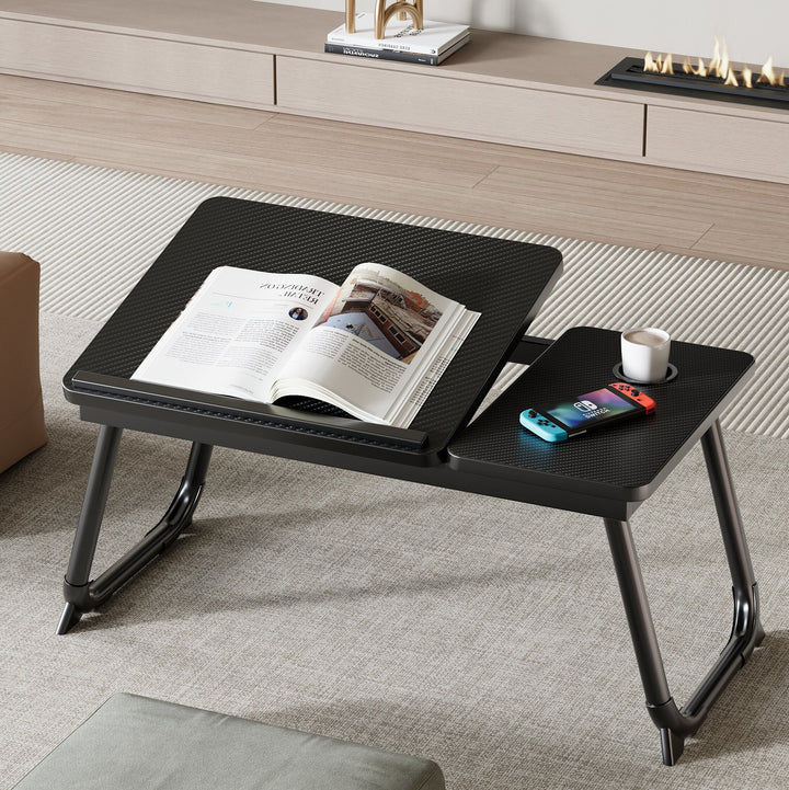 Contemporary Nordic Carbon Steel MDF Rectangular Desks Foldable Angle Adjustable 2-Tray Saucer For Study
