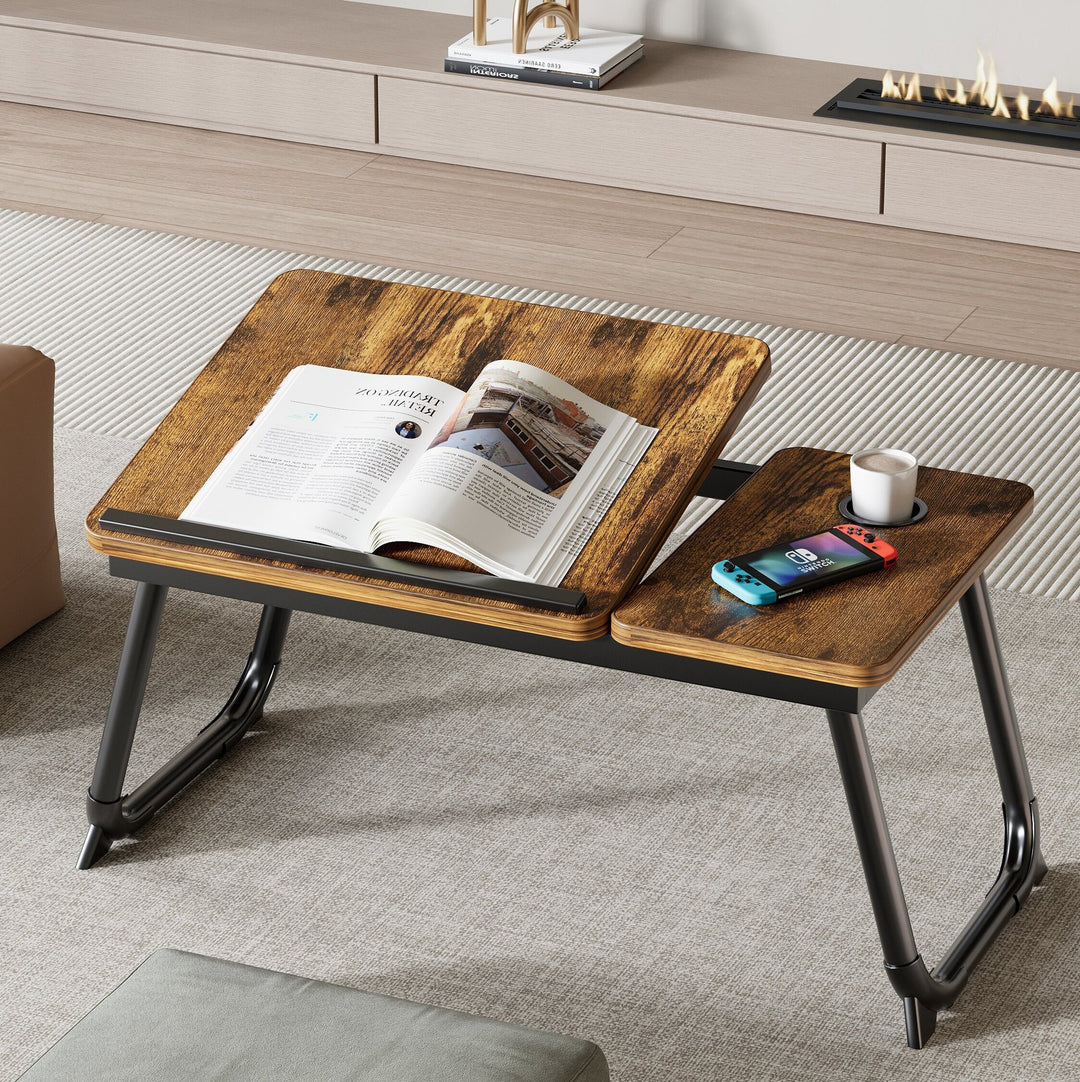 Contemporary Nordic Carbon Steel MDF Rectangular Desks Foldable Angle Adjustable 2-Tray Saucer For Study