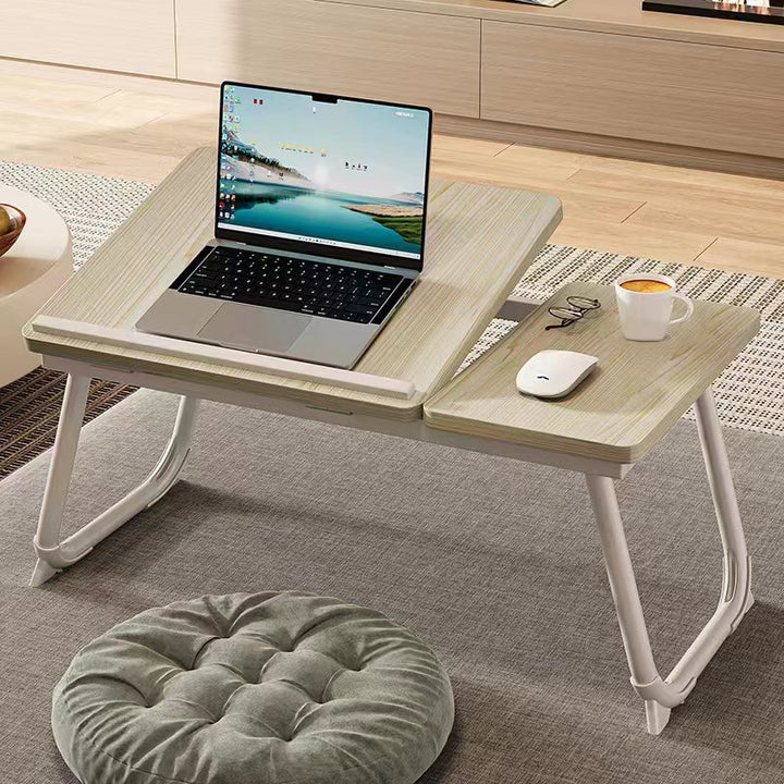 Contemporary Nordic Carbon Steel MDF Rectangular Desks Foldable Angle Adjustable 2-Tray Saucer For Study