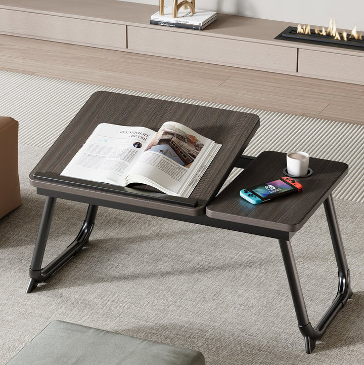 Contemporary Nordic Carbon Steel MDF Rectangular Desks Foldable Angle Adjustable 2-Tray Saucer For Study