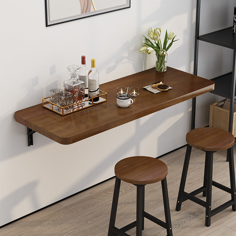 Table de bar suspendue rectangulaire en bois massif et métal, pliable, à 1 plateau pour cuisine 