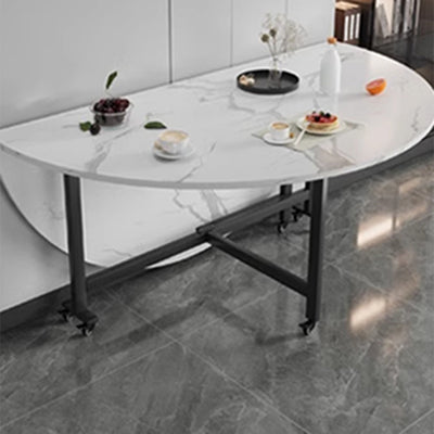 Table à manger contemporaine nordique ronde en acier au carbone ardoise pliable et mobile pour 4/6/7/8 sièges 