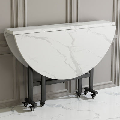 Table à manger contemporaine nordique ronde en acier au carbone ardoise pliable et mobile pour 4/6/7/8 sièges 