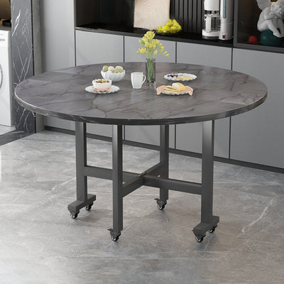 Table à manger contemporaine nordique ronde en acier au carbone ardoise pliable et mobile pour 4/6/7/8 sièges 