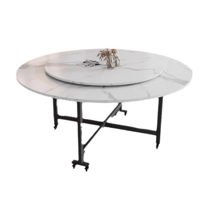 Table à manger contemporaine nordique ronde en acier au carbone ardoise pliable et mobile pour 4/6/7/8 sièges 