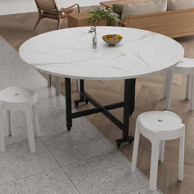 Table à manger contemporaine nordique ronde en acier au carbone ardoise pliable et mobile pour 4/6/7/8 sièges 