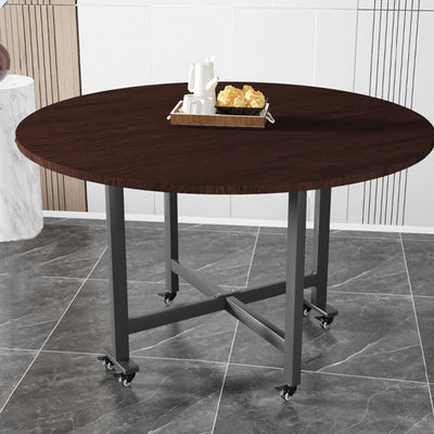 Table à manger contemporaine nordique ronde en acier au carbone ardoise pliable et mobile pour 4/6/7/8 sièges 